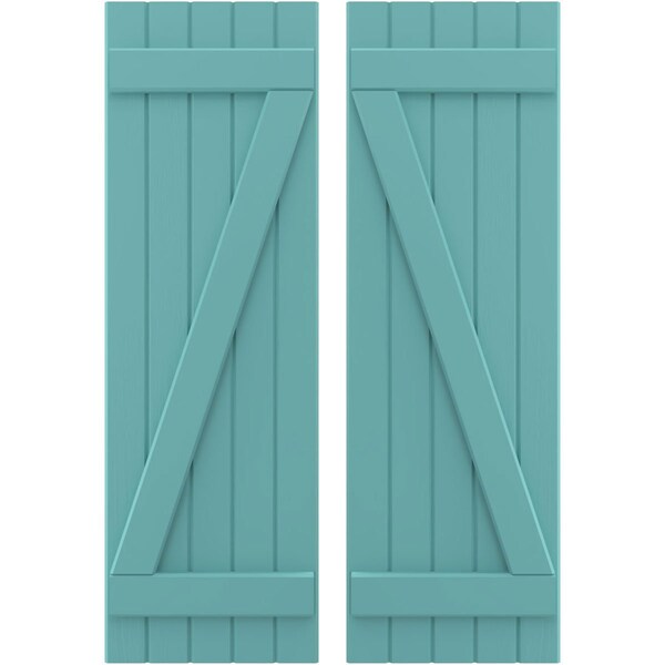 Ekena Millwork Americraft 5-Board (2 Batten) Wood Joined Board-n-Batten Shutters w/ Z-Bar, ARW102BB518X53PTH, PR ARW102BB518X53PTH - main